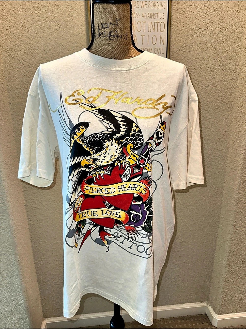 Ed Hardy Graphic Eagle Tee White & Black Medium Like New